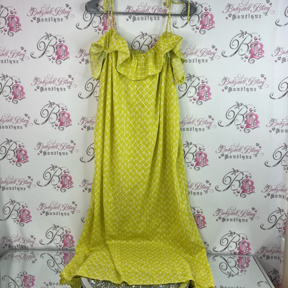 H&M maxi dress ruffle geometric pattern Yellow Ruffle Maxi Dress